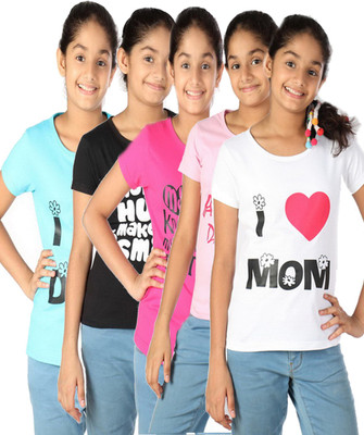 75% OFF on Gkidz Printed Girl's Round Neck T-Shirt Pack of 5