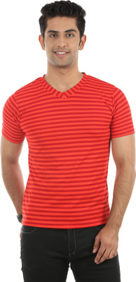 65% OFF on Fidato Striped Men's V-neck T-Shirt