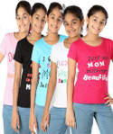 80% OFF on Gkidz Printed Girl's Round Neck T-Shirt Pack of 5