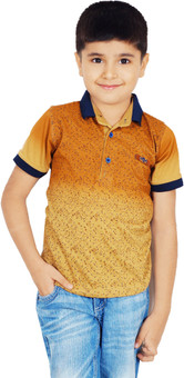 Naughty Ninos Printed Boy's Polo Neck Yellow T-Shirt