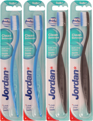 Jordan Clean Between Soft Toothbrush Pack of Four - 3 Blue, Black Jordan Clean Between Soft Toothbrush Pack of Four - 3 Blue, Black