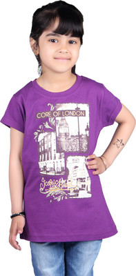 71% OFF on Skidlers Casual Short Sleeve Solid, Graphic Print Girl's Top