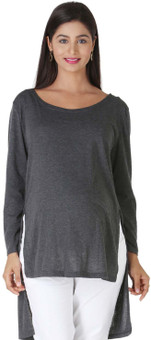 Morph Maternity Casual Full Sleeve Solid Women's Grey Top