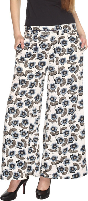 Fashion205 Casual White And Grey Printed American Crepe Palazzo Regular Fit Women's Trousers