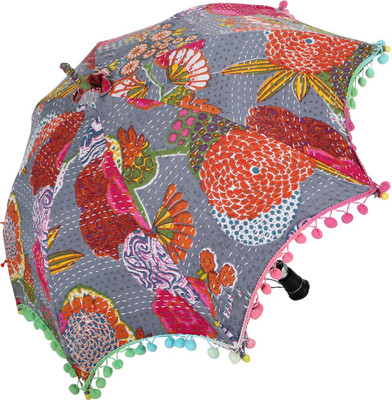 56% OFF on Rajrang Fruit Print Kantha Umbrella Gray, Light Maroon, Pink