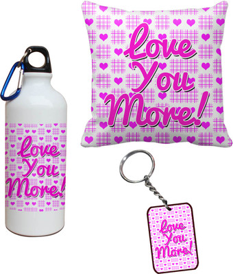 55% OFF on Tiedribbons Love You More Cushion Cover Sipper and Keychains Special Valentine Gift Set