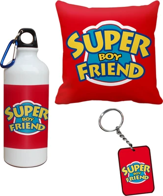 55% OFF on Tiedribbons Super Boy friend Cushion Cover Sipper and Keychains Special Valentine Gift Set