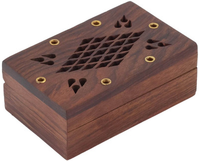 24% OFF on Craft Art India Handcrafted Rectangular Small Wooden With Diamond Shaped Design Jewellery Vanity Case Brown