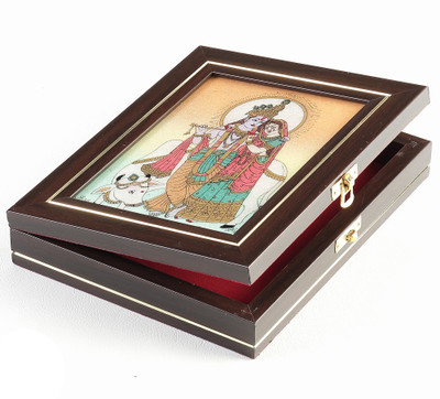 15% OFF on Aapno Rajasthan Precious Stone Inlay Work Gem Box With Radha Krishna Jewellery Vanity Case Dark Brown 15% OFF on Aapno Rajasthan Precious Stone Inlay Work Gem Box With Radha Krishna Jewellery Vanity Case Dark Brown