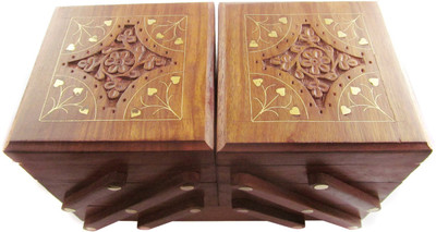 33% OFF on Pindia Beautifully Top Carved With Brass Work Wooden 3 Stories Foldable Jewellery Vanity Case Brown, Gold 33% OFF on Pindia Beautifully Top Carved With Brass Work Wooden 3 Stories Foldable Jewellery Vanity Case Brown, Gold