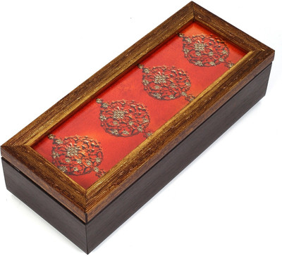 Cherrytin Long Zardozi Box - Tangerine Vanity Wooden Box Deep orange Cherrytin Long Zardozi Box - Tangerine Vanity Wooden Box Deep orange