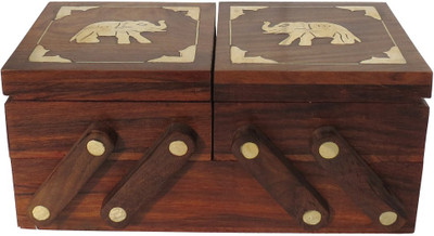 33% OFF on Pindia Wooden Elephant Design On Top Home D��corative Storage Wedding Fancy Box Jewellery Vanity Case Brown, Gold