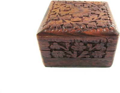 33% OFF on Pindia Beautifully Top Carved Small Portable Square Shaped Jewellery Vanity Case Brown