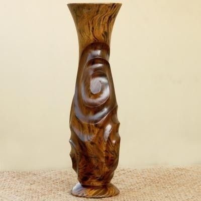14% OFF on Tokenz Curvy Lines Carved Flower Wooden Vase