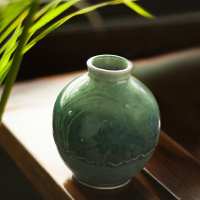 46% OFF on ExclusiveLane Studio Pottery Glazed Ceramic Small Round In Turquoise Ceramic Vase