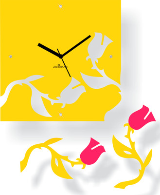Zeeshaan Falling Roses Yellow And Pink Analog Wall Clock Pink, Yellow