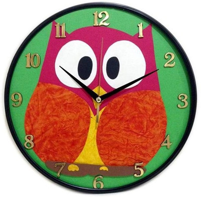 25% OFF on Purple Circle Green Owl Analog Wall Clock Black