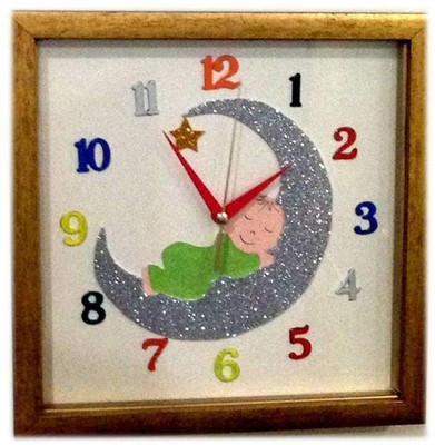 18% OFF on Purple Circle Baby On Moon Analog Wall Clock Golden