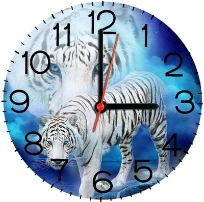 28% OFF on Ellicon 331 White Tiger Moon Analog Wall Clock White