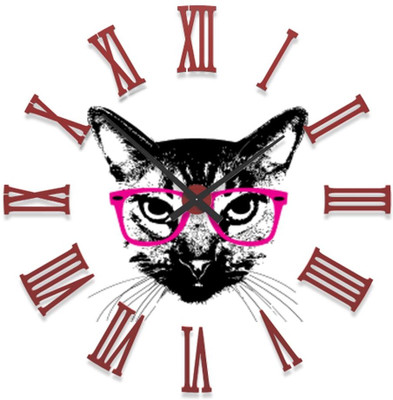 23% OFF on Ellicon B78 Cat With Pink Glasses Analog Wall Clock White