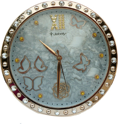 28% OFF on Jebely Round jewelled with studded flower engraving Analog Wall Clock Rose Gold