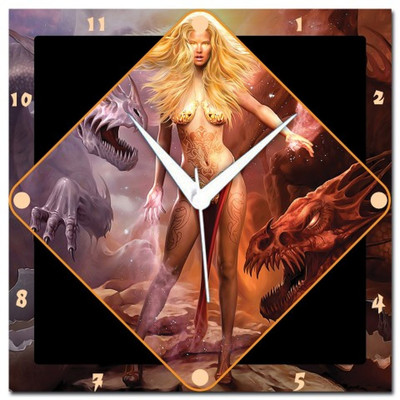 72% OFF on Amore Girl With Dragons Analog Wall Clock Multicolor