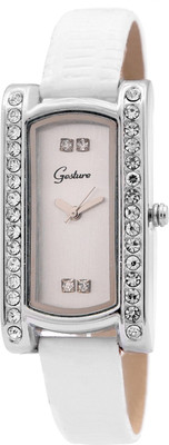 70% OFF on Gesture White Rectangular Diamond Studded Analog Watch - For Women 70% OFF on Gesture White Rectangular Diamond Studded Analog Watch - For Women