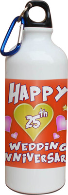 59% OFF on Tiedribbons 25th Happy Anniversary White Travel 600 ml Water Bottle