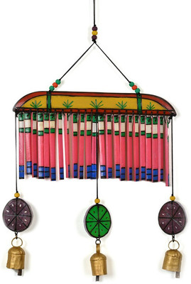 54% OFF on ExclusiveLane Wooden Handpainted Multicolored Bell Hanging Wooden Windchime