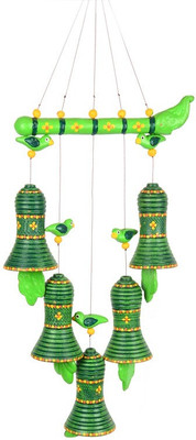 48% OFF on ExclusiveLane Handpainted Bird Hanging With Bells Green Terracotta Windchime