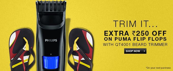 Philips QT4001 Trimmer For Men Buy Philips QT4001 Trimmer For Men + Rs 250 Off on Puma Flip Flops